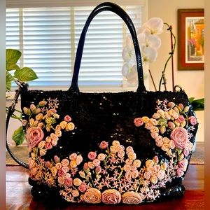 Valentino chiffon sequin floral tote bag